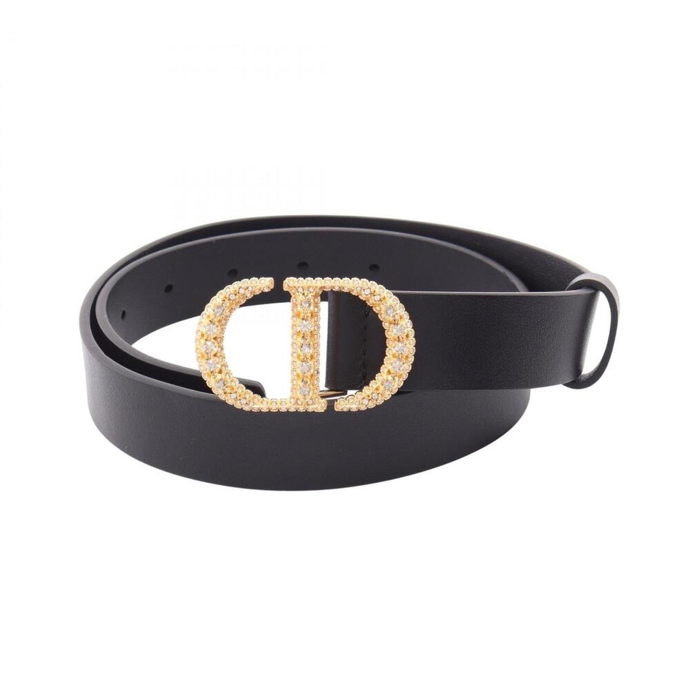 Christian Dior Dior CD logo buckle rhinestone gold hardware leather belt for ...